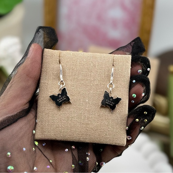 Gucci Butterfly Sterling Silver Drop Earrings Authentic Made in Italy - Picture 7 of 9